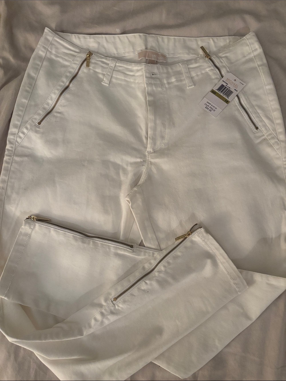 Women’s Michael Kors White Gold-Zip-Detail Jeans 14